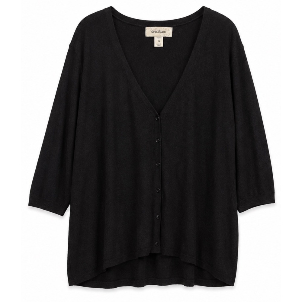 Dressbarn Black Cardigan 2X 3/4 Sleeve V-Neck Button Front Rayon blend sweater - Picture 2 of 6